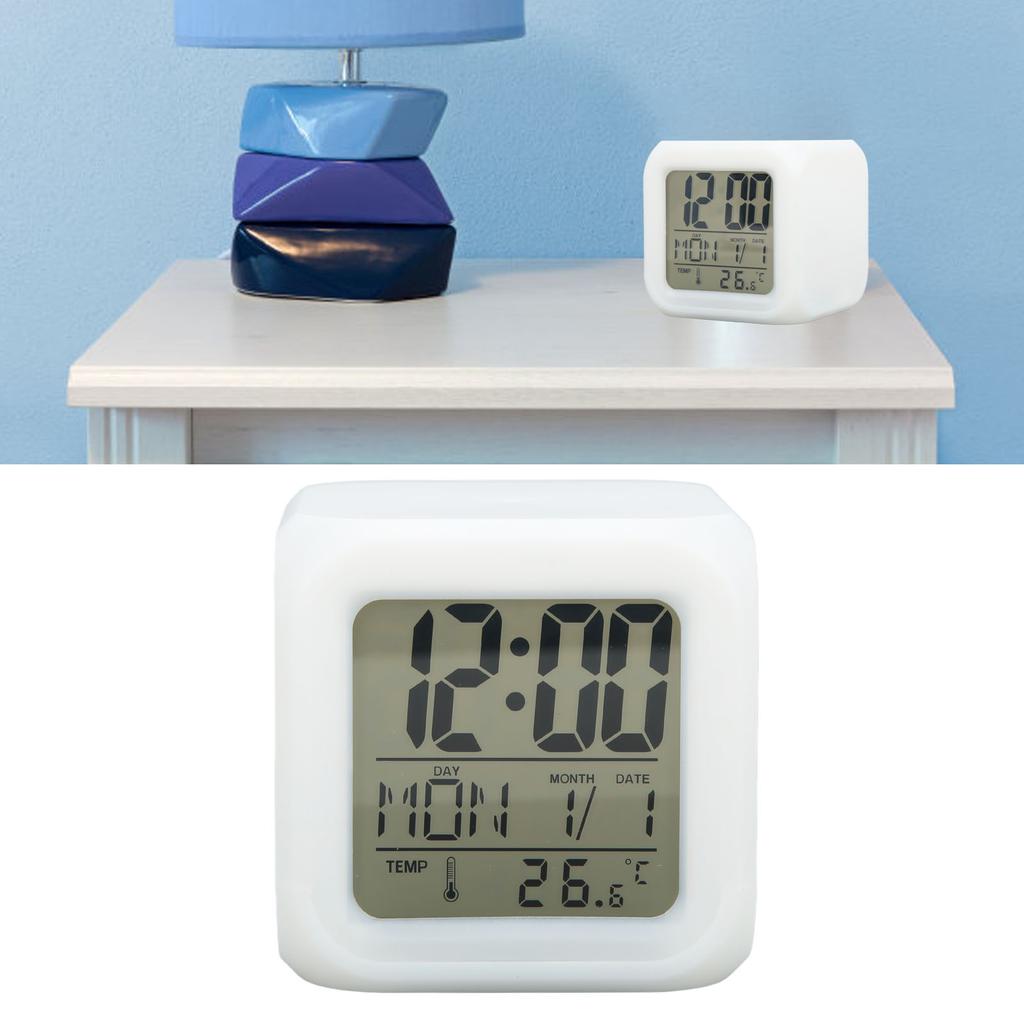 Kids Digital Clock LED 7 Colors Night Glowing Temperature Display Portable Easy LED Clock