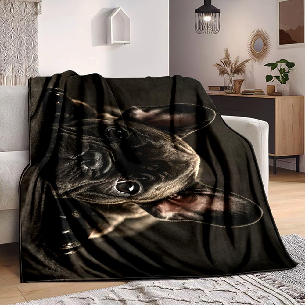 1Pc French Bulldog Portrait Blanket Soft And Comfortable Casual Warm Camping Travel Christmas Halloween Xmas Gift M9283