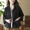 SPring and Autumn Season Art Retro Simple Twill Cotton Solid Pocket Single Breasted Loose and Versatile Women's Hooded Jacket