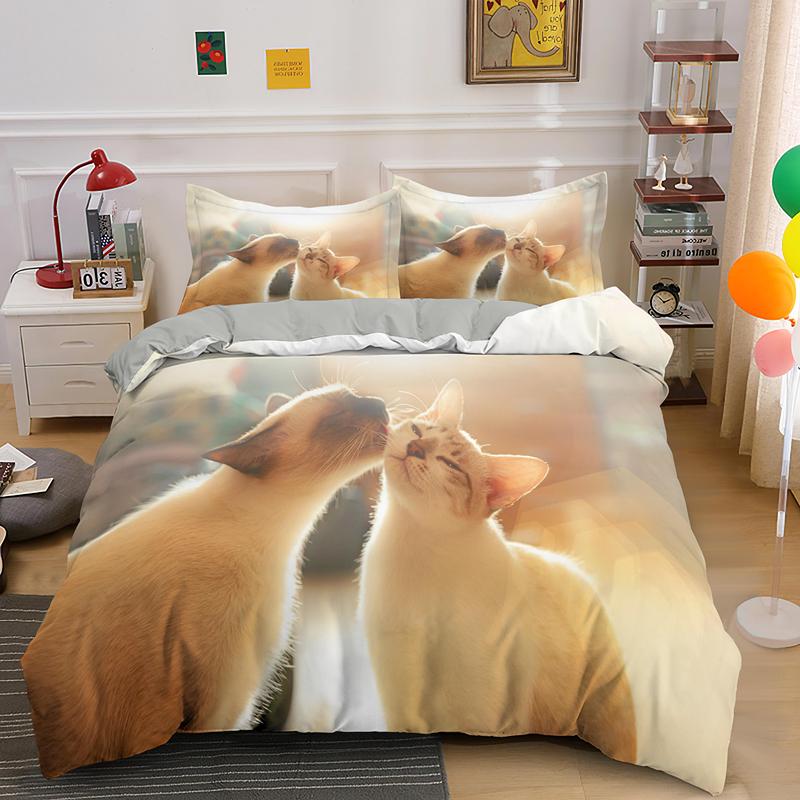 Супер милый комплект постельного белья для детей с котятами Kawaii Girl Quilt Cove King Queen Size Cat Animal 2/3 шт. полиэстеровый пододеяльник (Нет листа)
