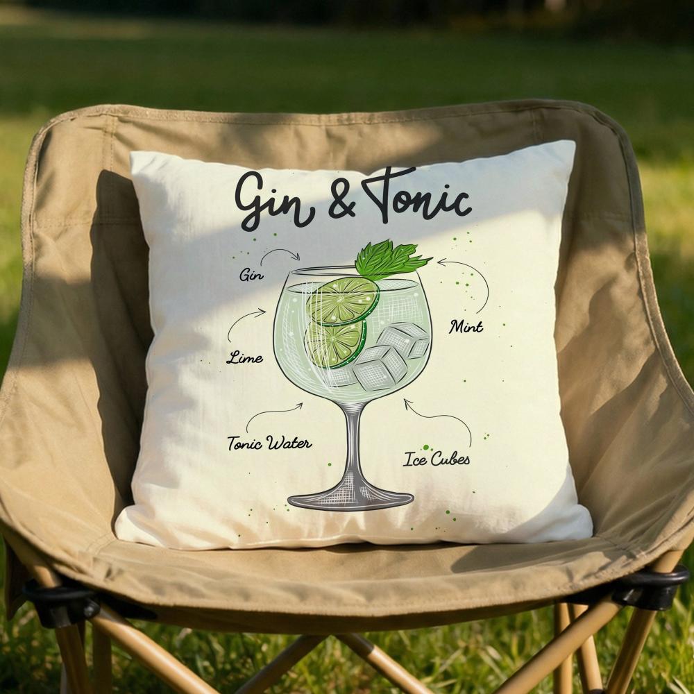 Gin Tonic Cocktail Print Cushion Cover Soft Reversible Durable Pillow Cover MultiScene Use for Home Car Daily Comfort