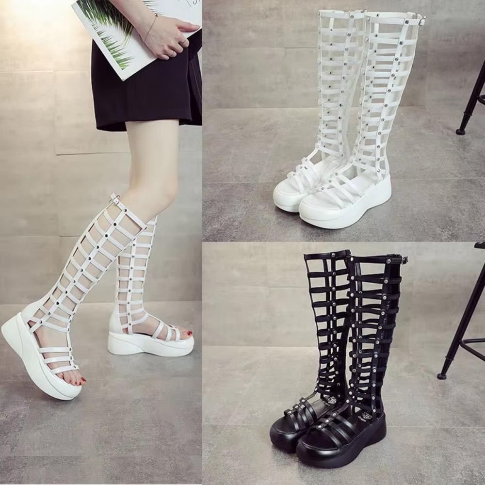Roman Sandals Women Summer New High Barrel Hollow Thick Sole Women's Shoes Waterproof Platform Cool Boots Female Botas Mujer