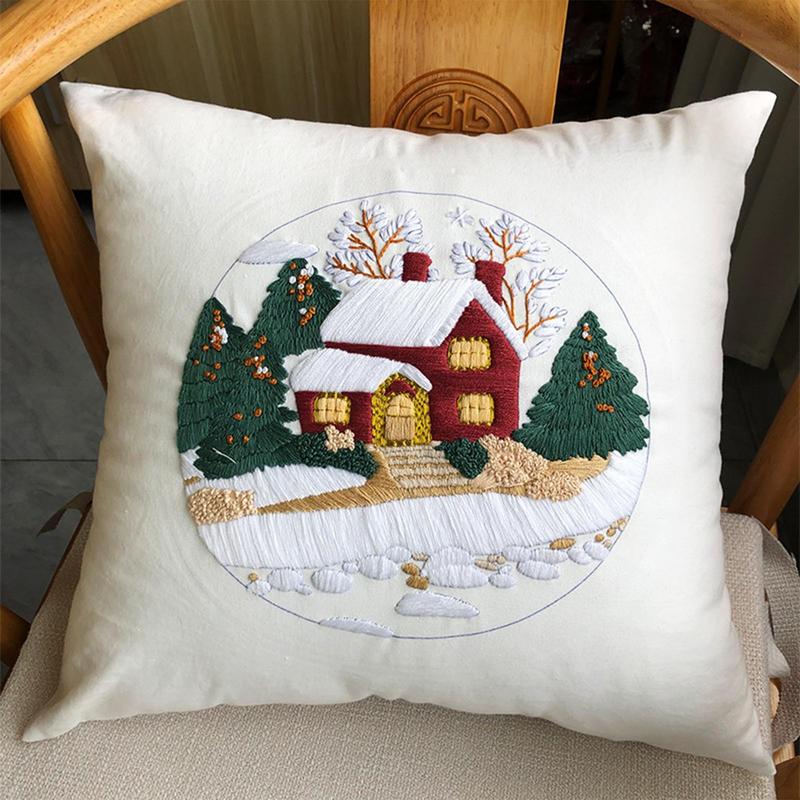 Hand Embroidery Kit Pillowcase Needlepoint Kit With Patterns Multifunctional Craft Supplies For Adults Women Relaxing Home Decor