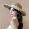 Women's Spring and Summer Korean Style Versatile Lace Straw Hat Beach Vacation Outing Fresh Sun Protection Sunshade Foldable Wide Brim Hat