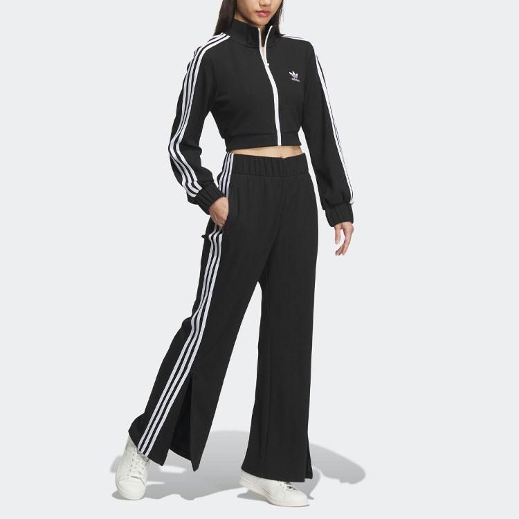 Adidas Расклешенные брюки Originals Clover с вышивкой логотипа и женскими брюками с принтом в три полоски, черные IP3000