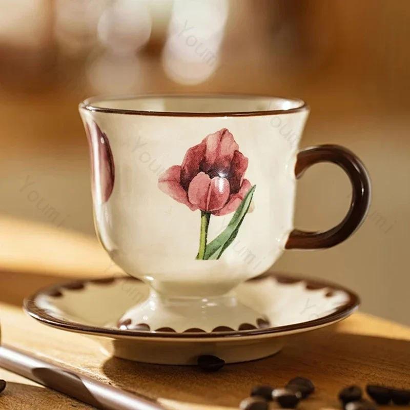 Изысканный тюльпан керамическая кофейная чашка набор тарелок легкий роскошный ресторан послеобеденный чай кофейные чашки элитный офис досуг вода чашка