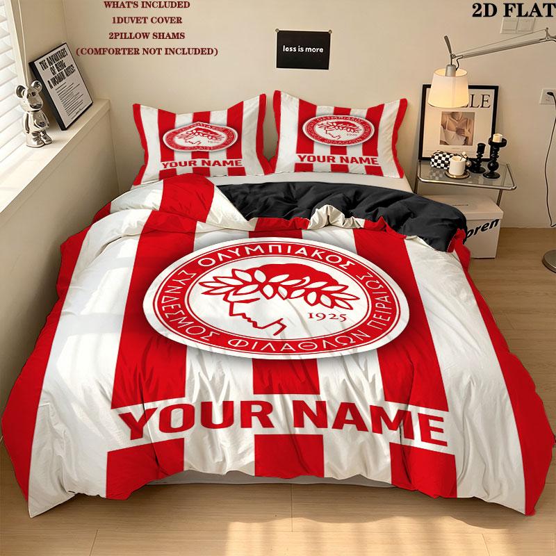 Custom Olympiacos F.C Bedding Quilt Set Quilt Cover Pillowcase Home Decoration Birthday Gift (1 * duvet cover + 2 * pillowcase, without core)