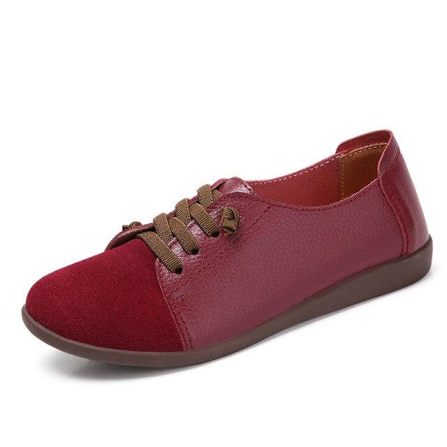 Spring Women Non-slip Leather Lace Up Flat Moccasin Oxford Sneakers Plus Size Casual Daily Shoes For Ladies