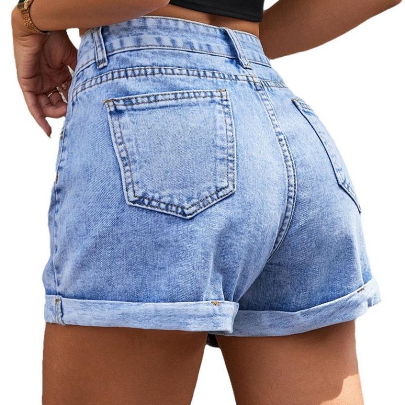 Women Summer High Waist Wide Leg Denim Shorts