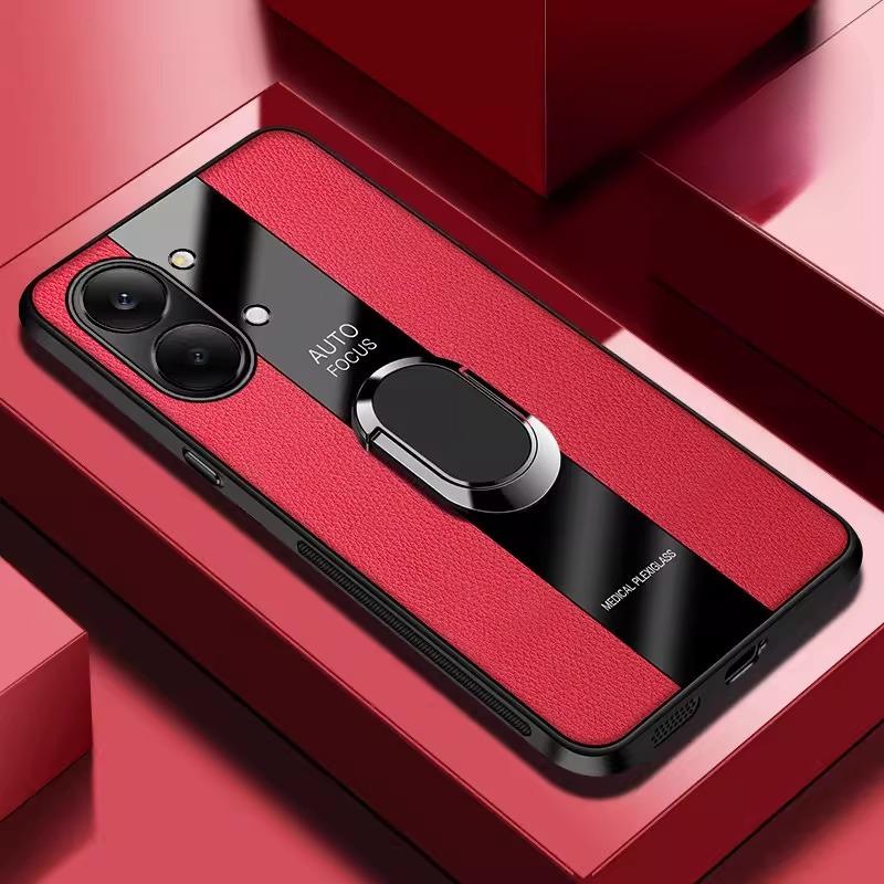 Чехол из Плексигласа и Полиуретановой Кожи для POCO X8 Pro Max с Магнитным Металлическим Кольцом-Подставкой, Ударопрочная Защитная Крышка для Redmi Turbo 5Max