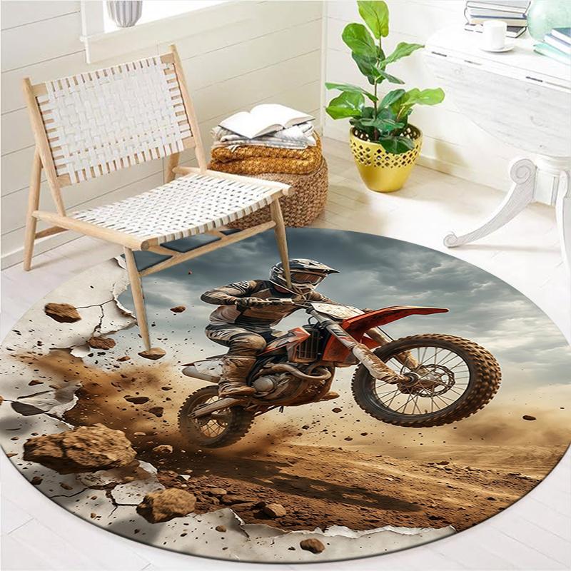 Racing speed bear roar Round Area Rug,Carpet Rug for Living Room Bedroom Sofa Playroom Decor,Non-slip Floor Mat