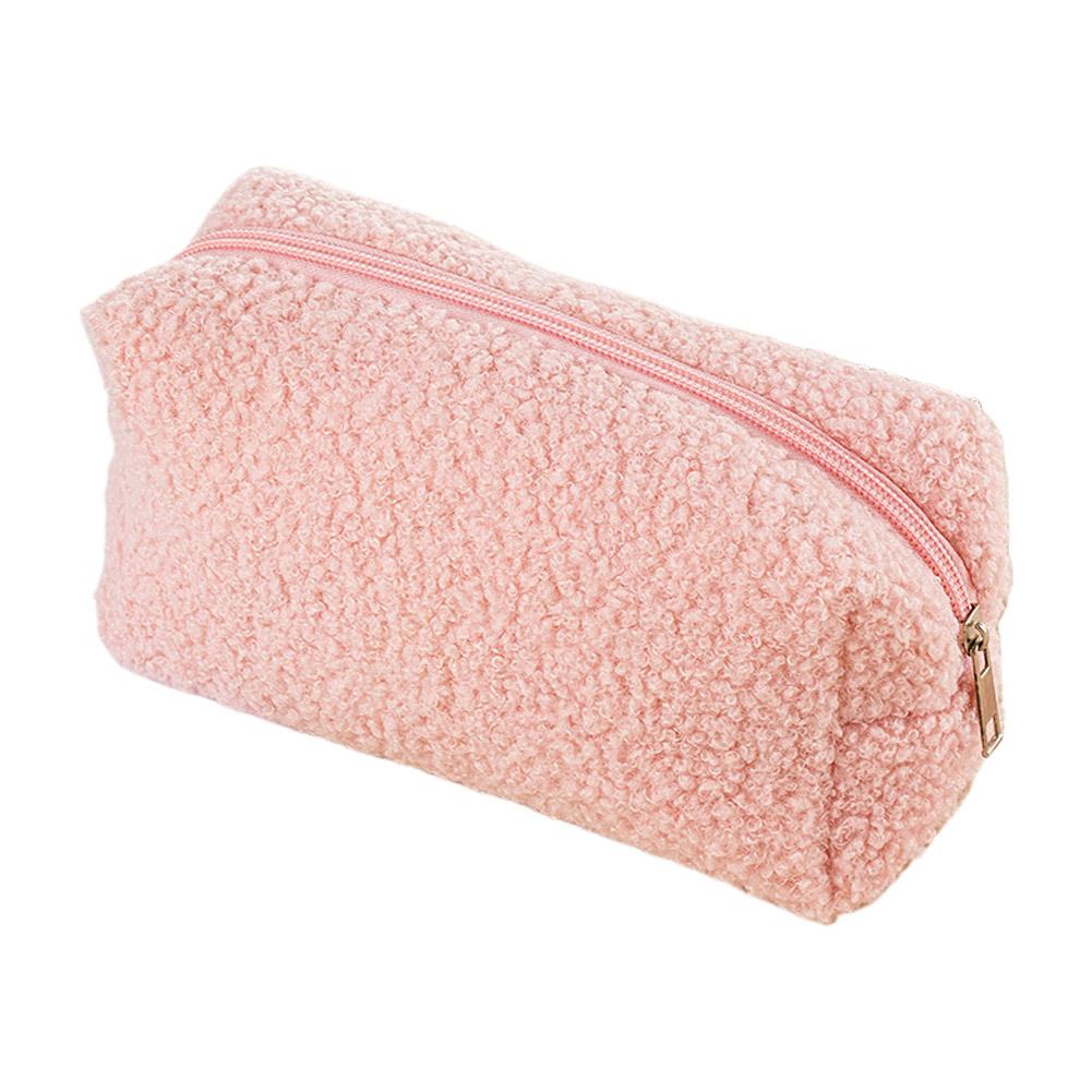Плюшевая милая большая однотонная косметичка на молнии, сумка для макияжа для женщин, дорожная сумка для туалетных принадлежностей, моющаяся косметичка, пенал