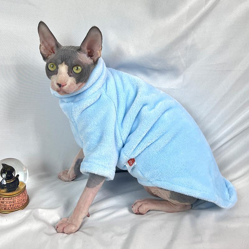 Pet Hairless Cat Clothes Autumn and Winter Clothes High Collar Thick Fleece Home Warm Comfortable Breathable Cotton Coat