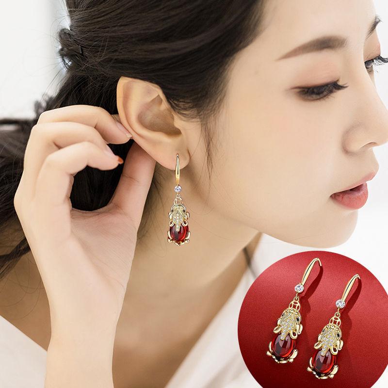 925 Sterling Silver Real Ruby Drop Earring Women 14k Gold Filled Aros Mujer Oreja Silver 925 Red Ruby Jewelry Earring Orecchini