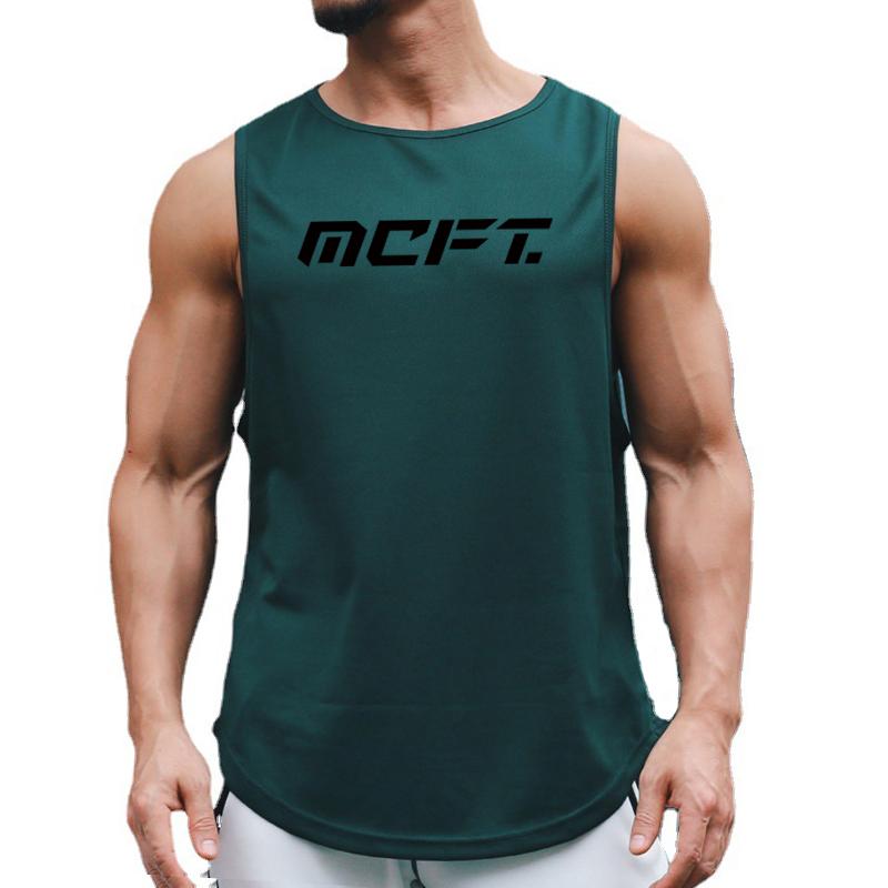 Muscleguys Summer Fitness Sweat-absorbing Breathable Sleeveless T-shirt Fashion Brand Printing Vest Men's Outer Wear Street Fashion Tops