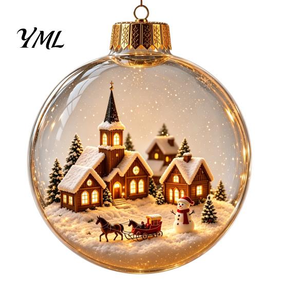 3D Holiday Character Figurines Christmas Faux Crystal Ball Hanging Ornaments with Warm LED Decorative Gift Souvenirs Lights, Luminous Tree Pendant for