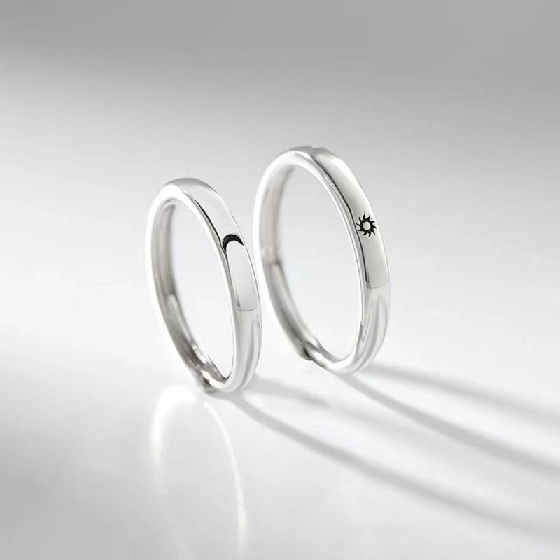 New Simple Couple Rings Silver Color Sun Moon Adjustable Open Ring For Women Men Wedding Fashion Jewelry Gifts