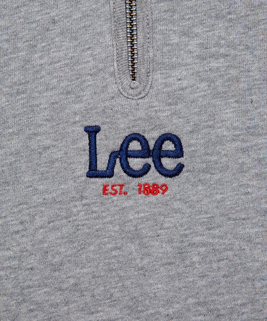 Серый свитшот с молнией до середины и маленьким логотипом-твичом LEE