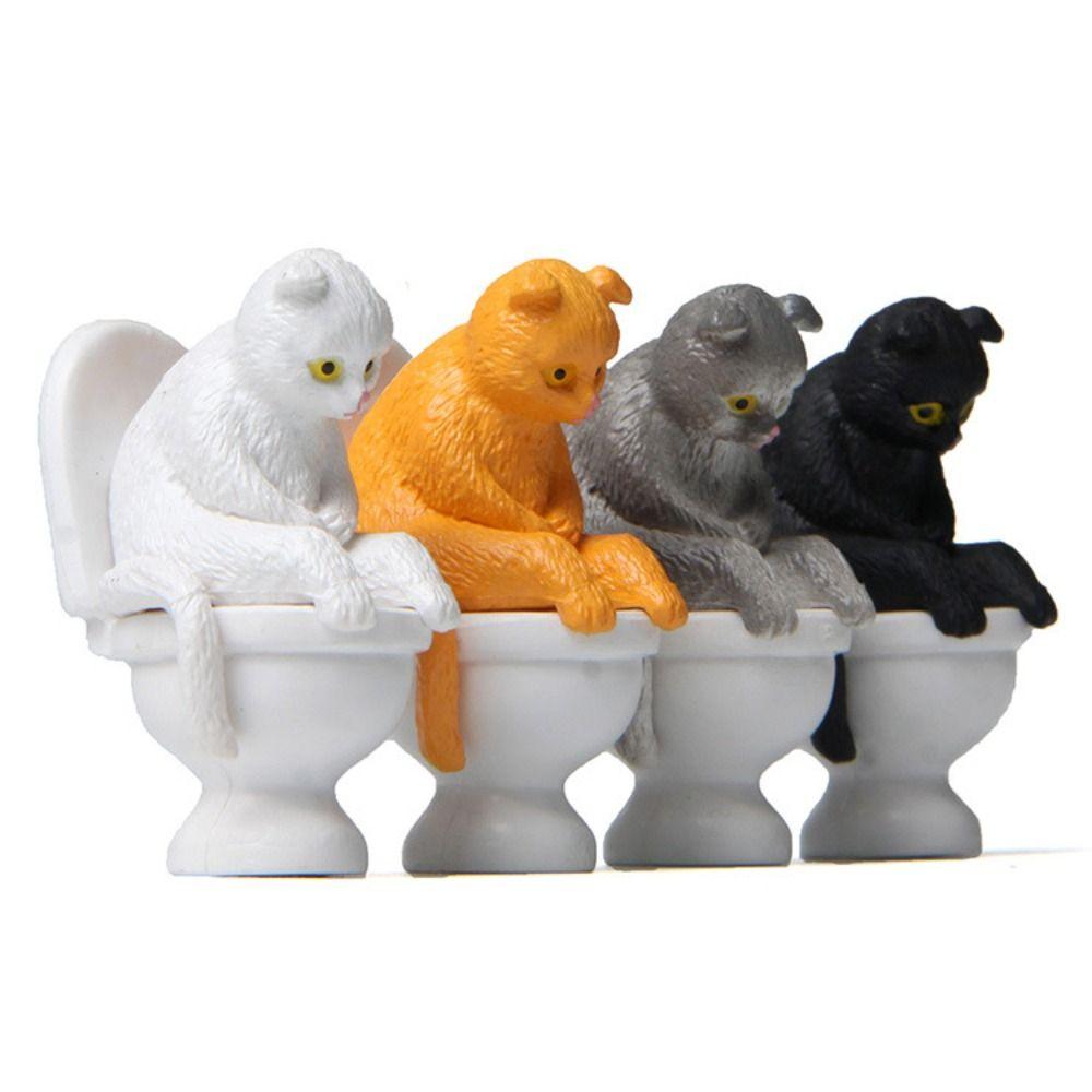 DIY Cartoon Cat Figurines Bonsai Ornament Sitting On Toilet Kitten Toy Micro Landscape