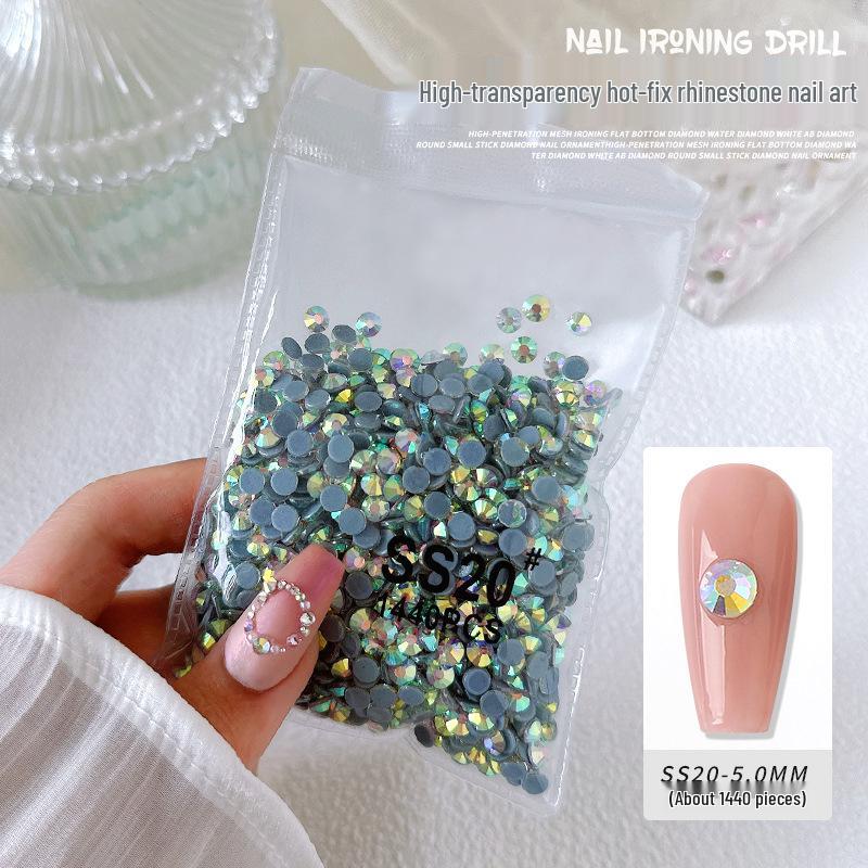 1440-Piece Aurora White AB Transparent Round Nail Art Rhinestones - Non-Fall-Off Flatback Glass Diamonds