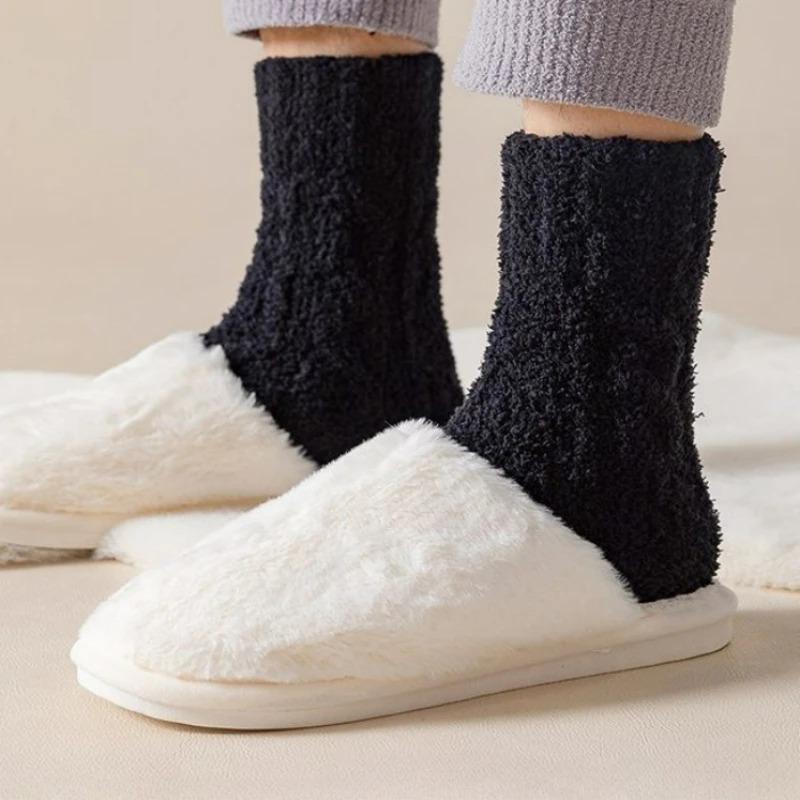Носки для сна на полу, осенне-зимние женские носки, утолщенные термоноски из кораллового флиса, бархатные мужские носки, супер теплые, пушистые, простые, чулочно-носочные изделия
