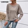 Autumn and Winter Women's Comfortable Casual Solid Color Long Sleeve Round Neck Patchwork Pullover Top