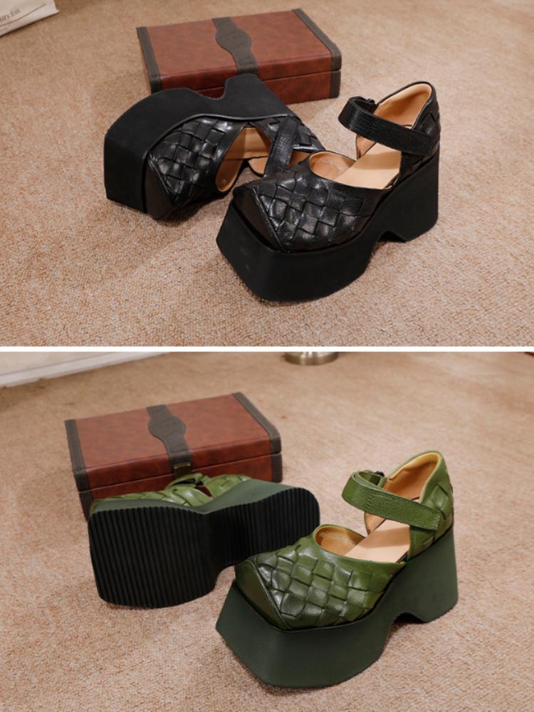 Johnature Женские босоножки на танкетке 10 см, плетеные из коровьей кожи, с толстой подошвой, ретро, из натуральной кожи