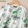 ZANZEA Women Casual Round Neck Summer 3/4 Sleeve Loose Print Blouse