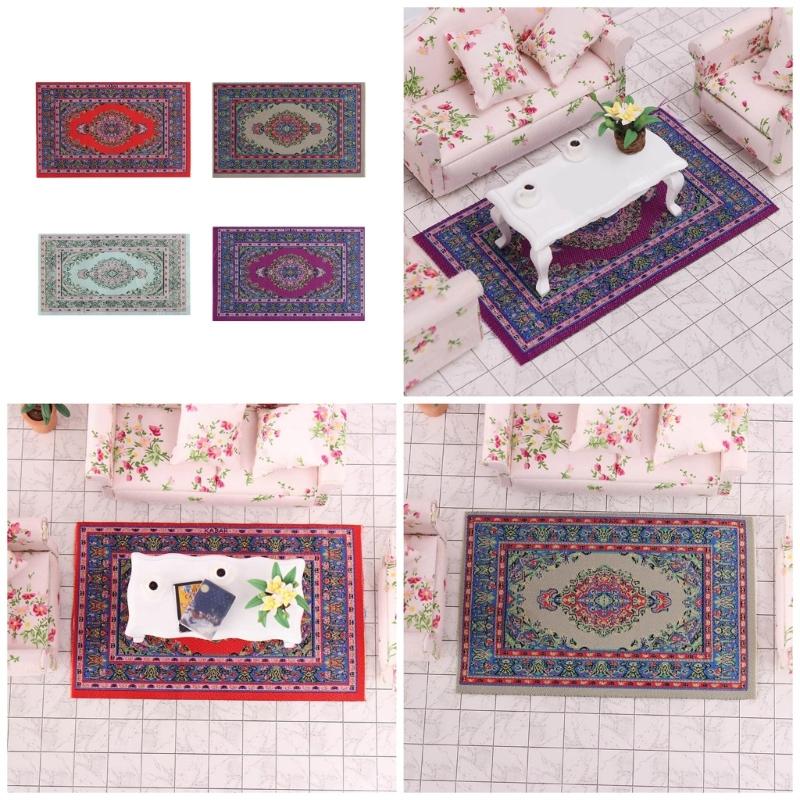 Miniature Dollhouses Rug With Traditional Turkish Pattern Furnishing Carpet Decorative Accessory for Craft Model Project