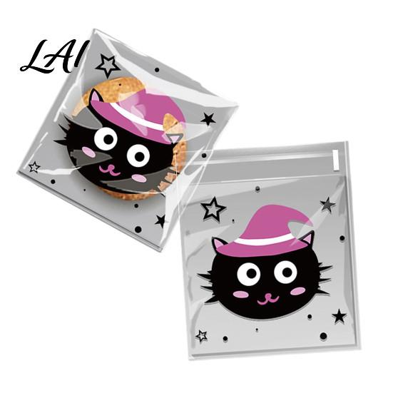 Self Adhesive Treat Bags 100 Pcs Small Halloween Bags Seal Clear Candy Dessert Snack Cookie Trick or Party Favors for Holiday Cute Cartoon Pouches