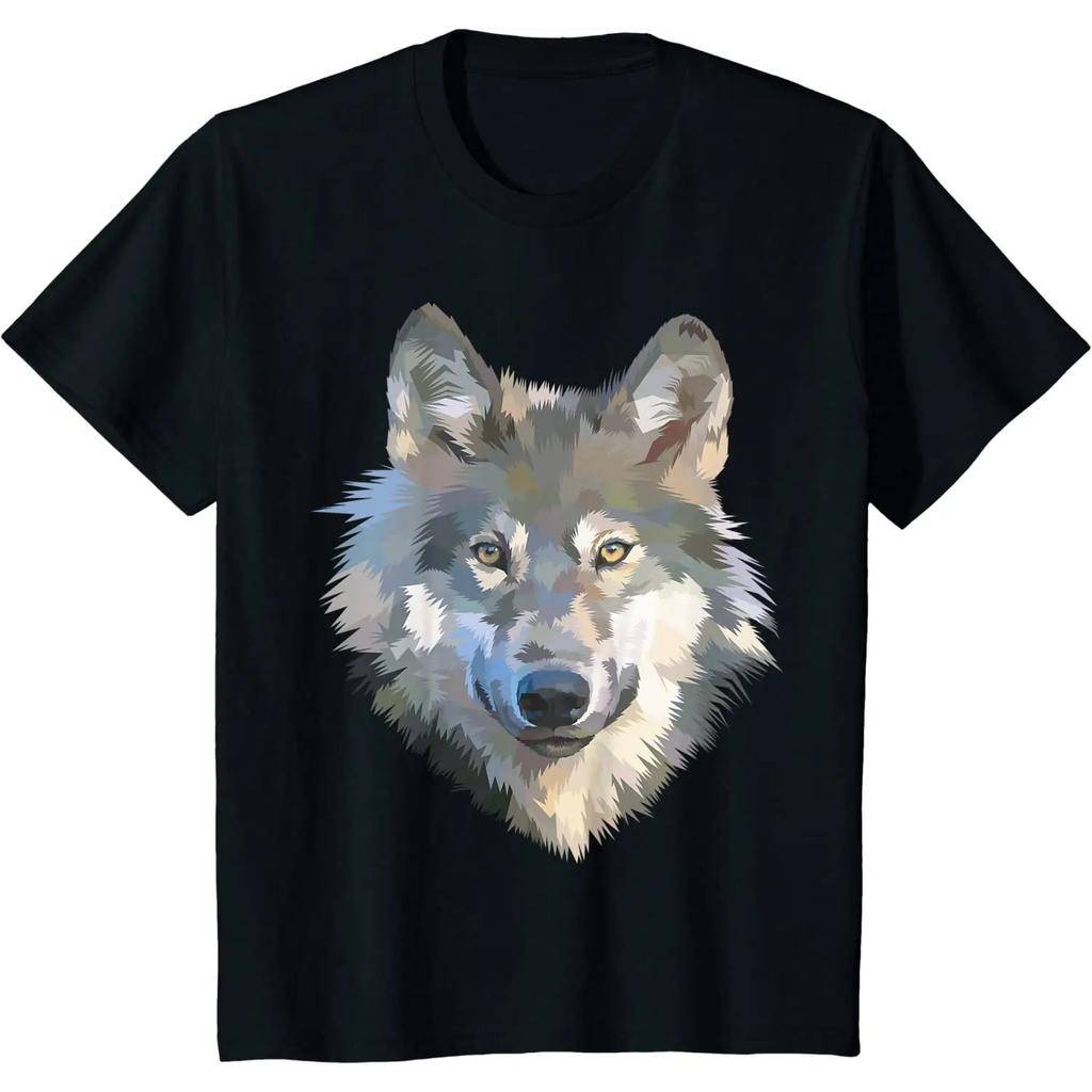 Realistic White Wolf Realistic Animal Print with Colors T-Shirt Cotton Mens T Shirts Four Seasons Tees Graphic T Shirts