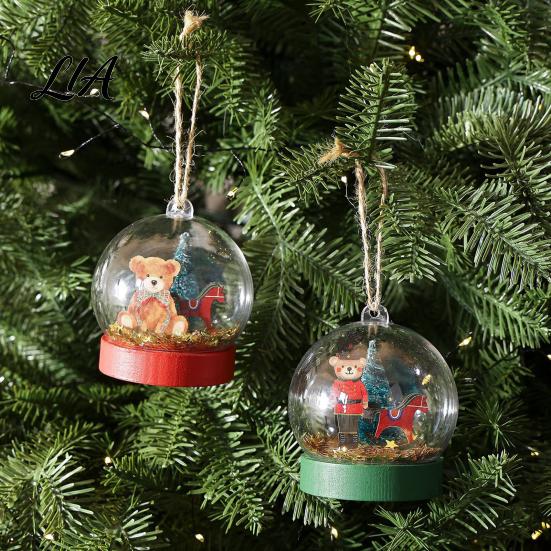 Christmas Tree Ornaments Crystal Ball Style Bear/Nutcracker Hanging Ornament, Transparent Spherical Miniature Retro Holiday Scenes Pendant with