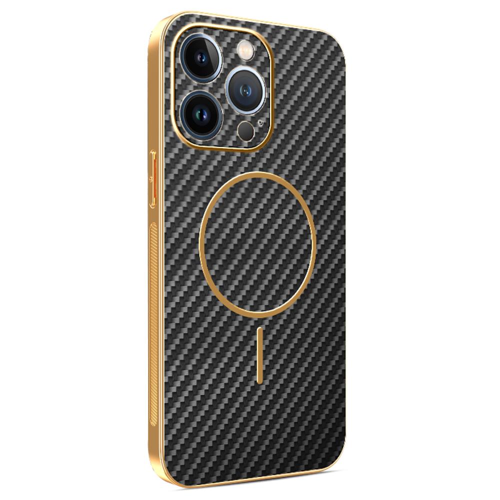 For iPhone 13 Pro Phone Case Carbon Fiber Textured Electroplated TPU Back Cover