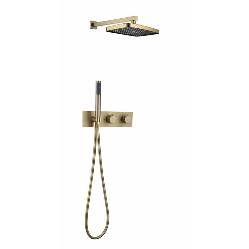 Brushed Gold Bathroom Shower Faucet Mixer Faucet Diverter With Water Outlet Holder Black Brass Rain Hand-Held Head Bathroom Set