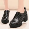 8cm Small Size 32-43 Deep Mouth Women's Block Square Heels Shoes Platform 2025 Fall Winter Bright Leather Oxfords Office Mom