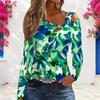 Women Plus Size Asymmetric Cutout Neck Cold Shoulder Long Sleeve Tropical Leaf Printed Fitted Blouse