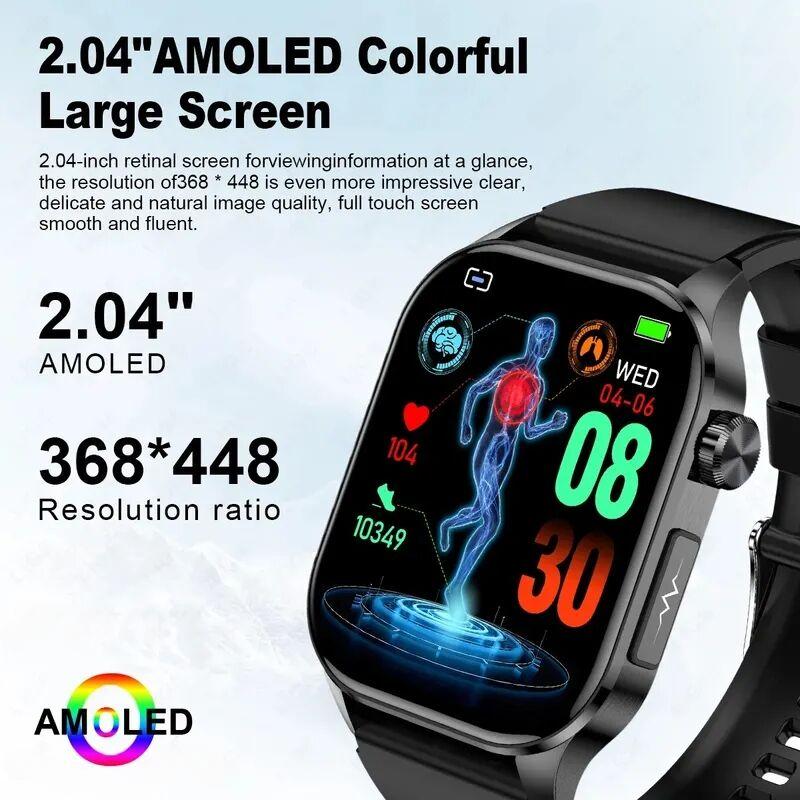 SACOSDING Smart Watch for Men Women 2.04 inch AMOLED Screen Bluetooth Call Oxygen Health Monitor SOS BP Smartwatch Sports