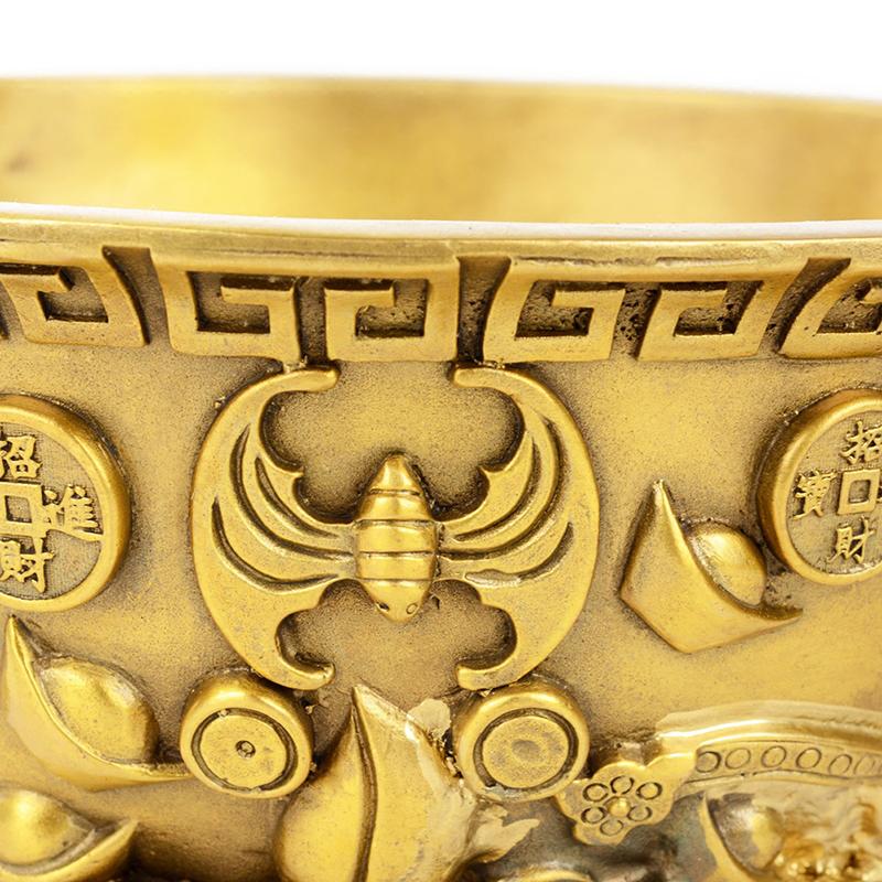 Bowl Offering Basin Water Treasure Feng Shui Fruit Altar Golden Brass Meditation Cup Holder Wealth Supplies Good Money Lucky