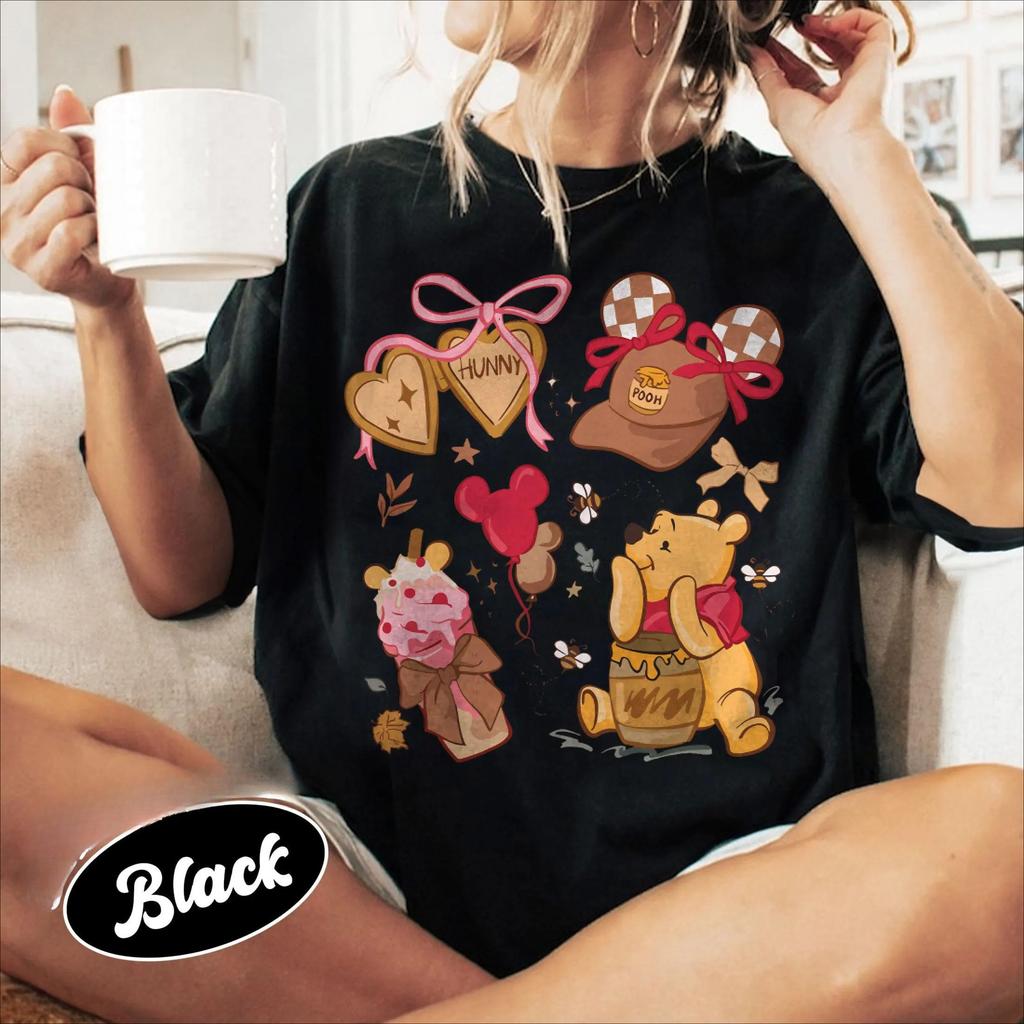 Womens Retro Winnie The Pooh TShirt Vintage Cotton Short Sleeve Unisex Streetwear Oversized Loose Casual Stylish