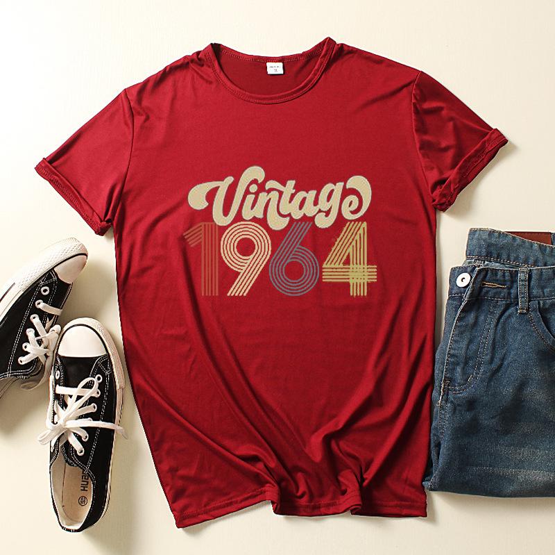 Винтаж 1964 года с буквенным принтом женская футболка с коротким рукавом и круглым вырезом свободная женская футболка женская футболка топы одежда Camisetas Mujer