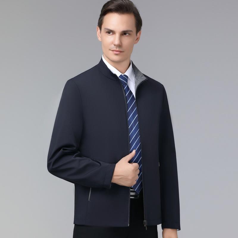 Двусторонняя мужская куртка весна-осень, новая деловая повседневная куртка с воротником-стойкой, куртка из шелка для мужчин среднего возраста