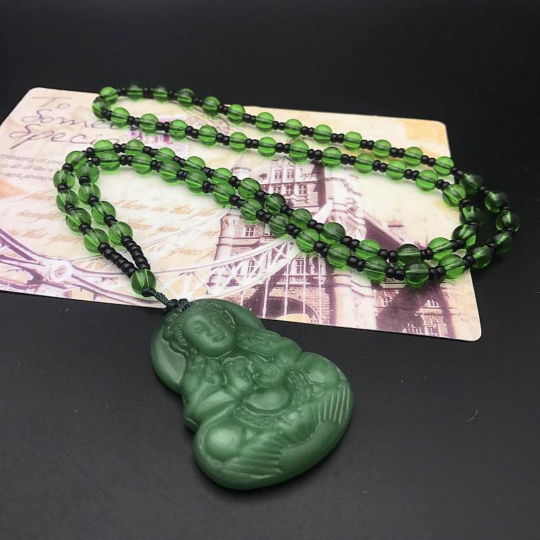 Ethnic Style Imitation Malachite Guanyin Buddha Sweater Chain Necklace for Men & Women