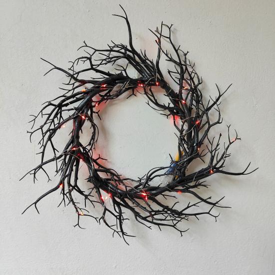 Хэллоуинский венок из черных веток для входной двери 18 дюймов Жуткий готический искусственный венок из веток для внутреннего и наружного украшения стен и окон на Хэллоуин