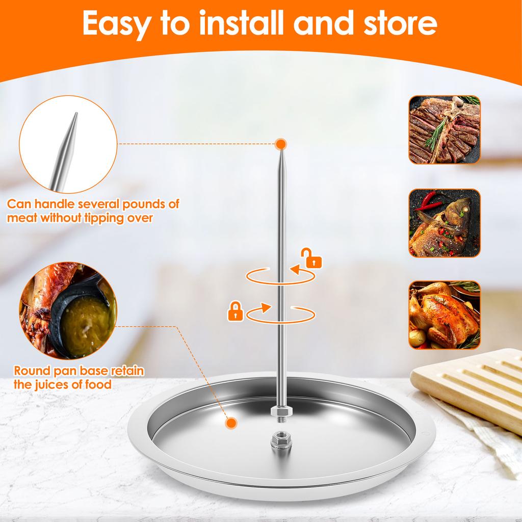 Al Pastor Skewer Stainless Steel Vertical Skewer with Tray Roasted Chicken Fork 2 in 1 Vertical Spit Stand Barbecue Grill Skewer