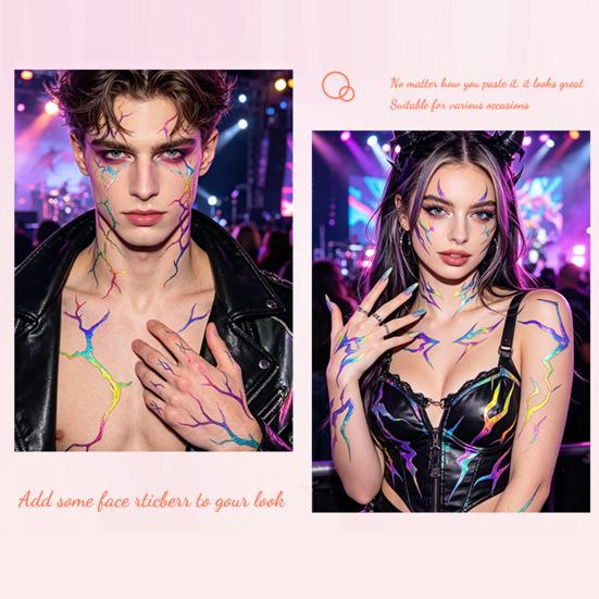 jijijing 5 Sheets Holographic Lightning Tattoos, Waterproof Flash Temporary Stickers, Full Color Body Art for Festival Party