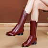 Winter Velvet Burgundy Boots Women'S Cowhide Round Head Medium Boots Platform Knight Boots Low Heel Martin Boots Women
