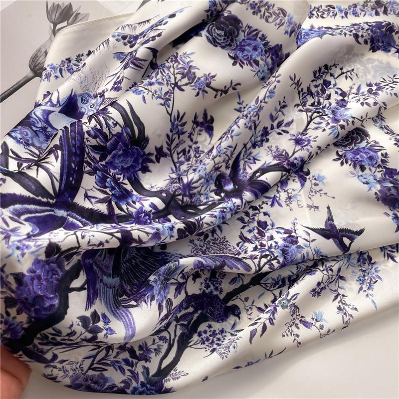 Luxury 2024 Floral Print Square Silk Scarf for Women Hijab Hair Bands 70cm Neckerchief Female Satin Shawl Ribbon Headband