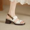 Fashion Retro Genuine Leather Women Sandals 2025 Summer New Shoes Open Toe Rome Style High Heels Fashion Buckle Gladiator Shoes Woman