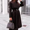 Long Sleeve Elegant Casual Wool Women Autumn Winter Solid Color Sweet V Neck Korean Loose Vintage Fashion Long Coat Blends 2022