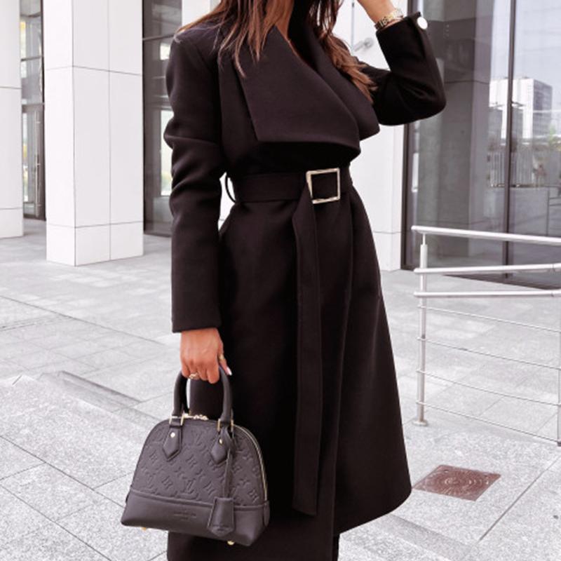Long Sleeve Elegant Casual Wool Women Autumn Winter Solid Color Sweet V Neck Korean Loose Vintage Fashion Long Coat Blends 2022